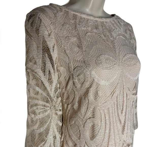 Julia Jordan Blush Pastel Pink Crochet Lace Illusion Sleeve Sheath Shift Dress 6 - Picture 5 of 16